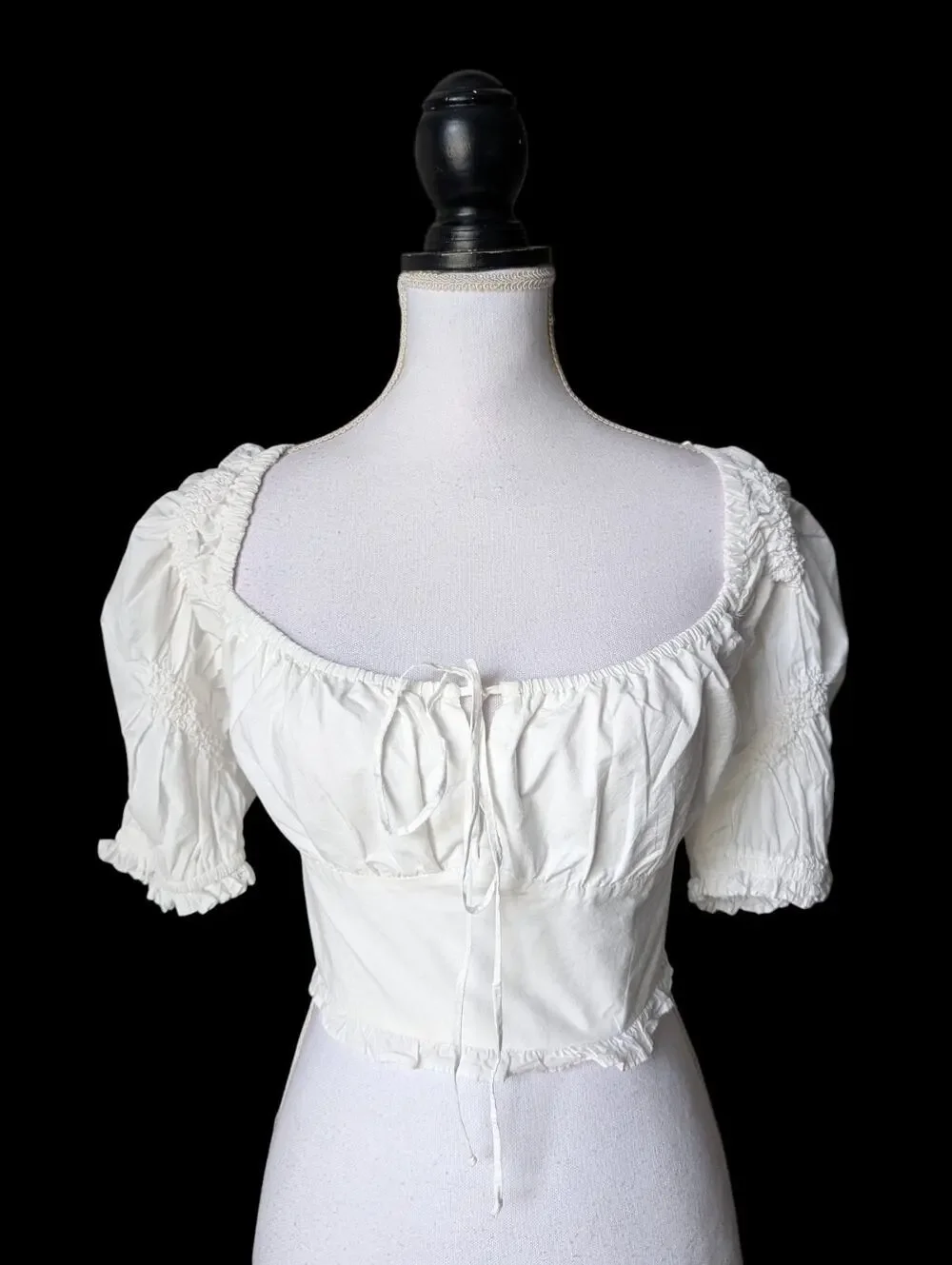 Zara White Smocked Puff Sleeve Open Back Top New Size L Coquette Y2K Milkmaid